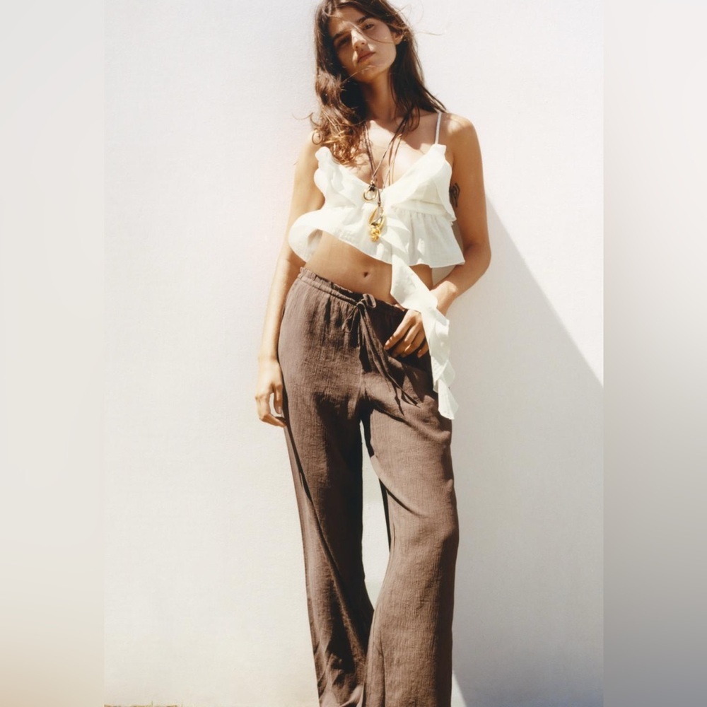 Zara TEXTURED WEAVE PANTS Sz S